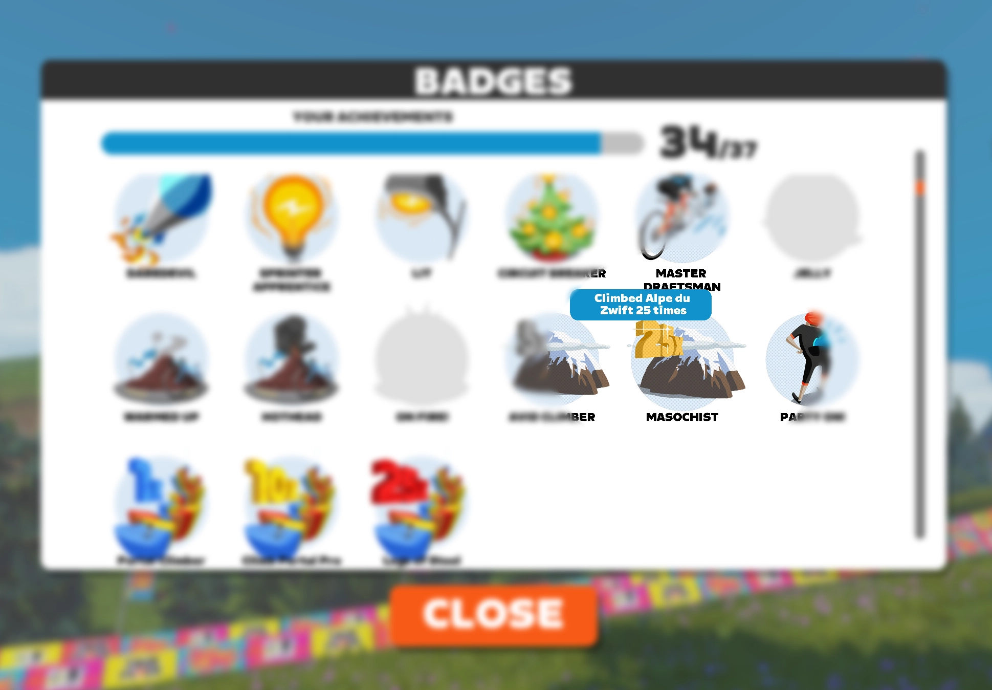 Masochist badge in Zwift